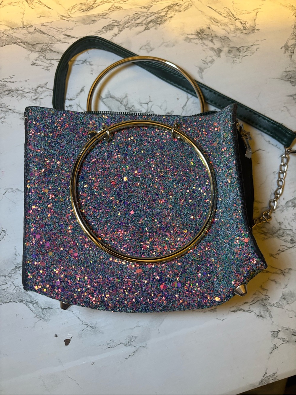 Glitter Multi-Color Mini Handbag with Gold Ring Handles